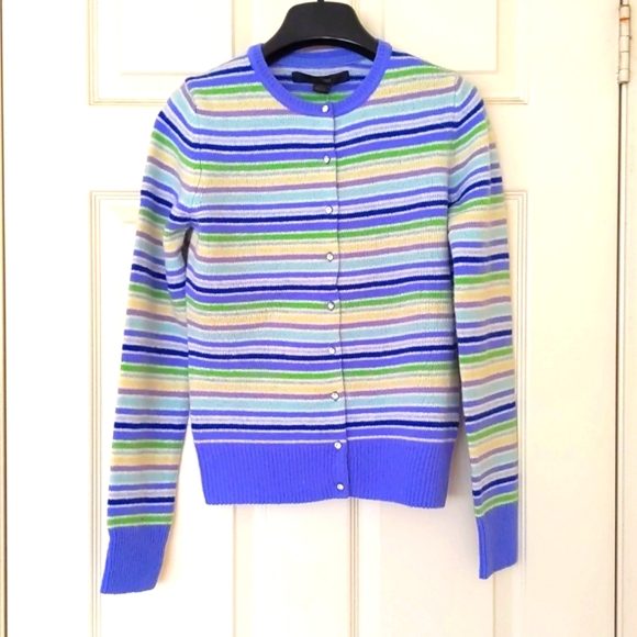NWT. Express Woman's 100% Lambswool cardigan sweater with crystal buttons/stripe - Picture 3 of 4